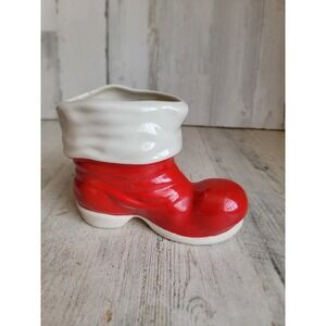 Ceramic boot planter Santa Claus ornament vintage shoe centerpiece home